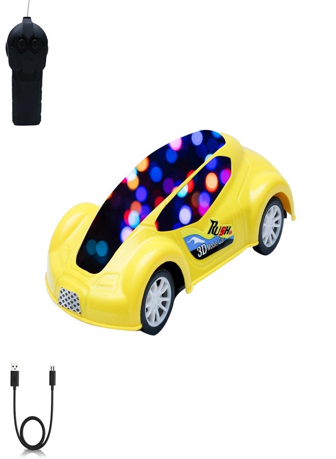 Wonder Rush 3D Mini RC Car for Kids | Rechargeable Remote Control Car with 3D Lights | High Speed Racing Car with USB Charging | Strong Grip Tyres | Toy for Boys & Girls (Yellow) - Image 1